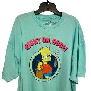 Right On Dude, Bart Simpson, Single Stitch Graphic T-Shirt - Aqua Blue, Large